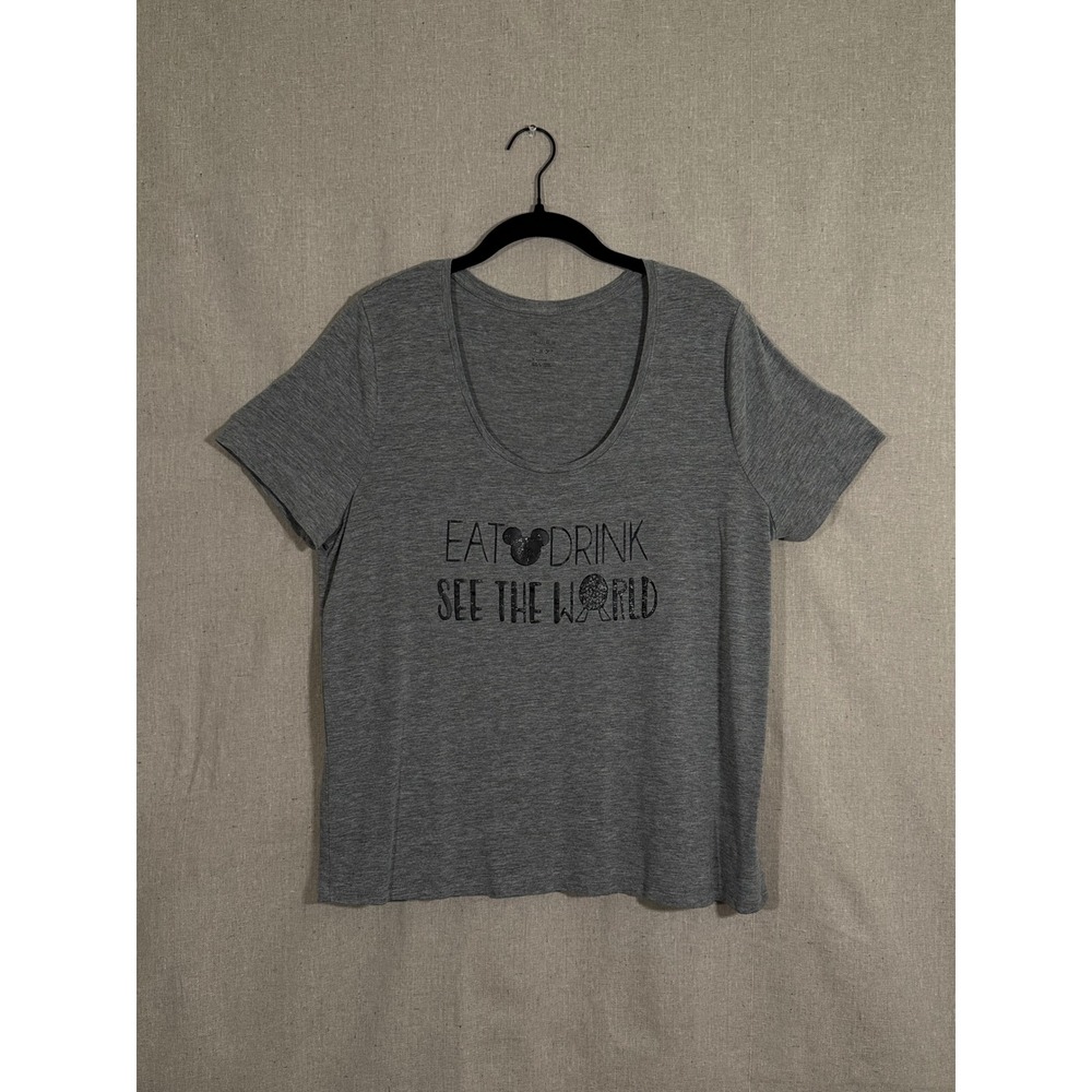 A New Day Disney Eat Drink See The World Gray Graphic Tee Shirt XL